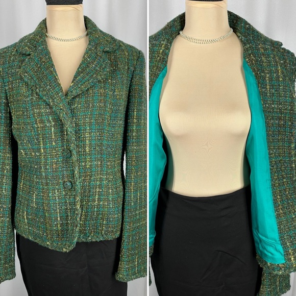 Madison Studio Jackets & Blazers - Madison Studio Tweed Wool Blend Blazer Jacket Sz 8 Contrast Lining Academia READ